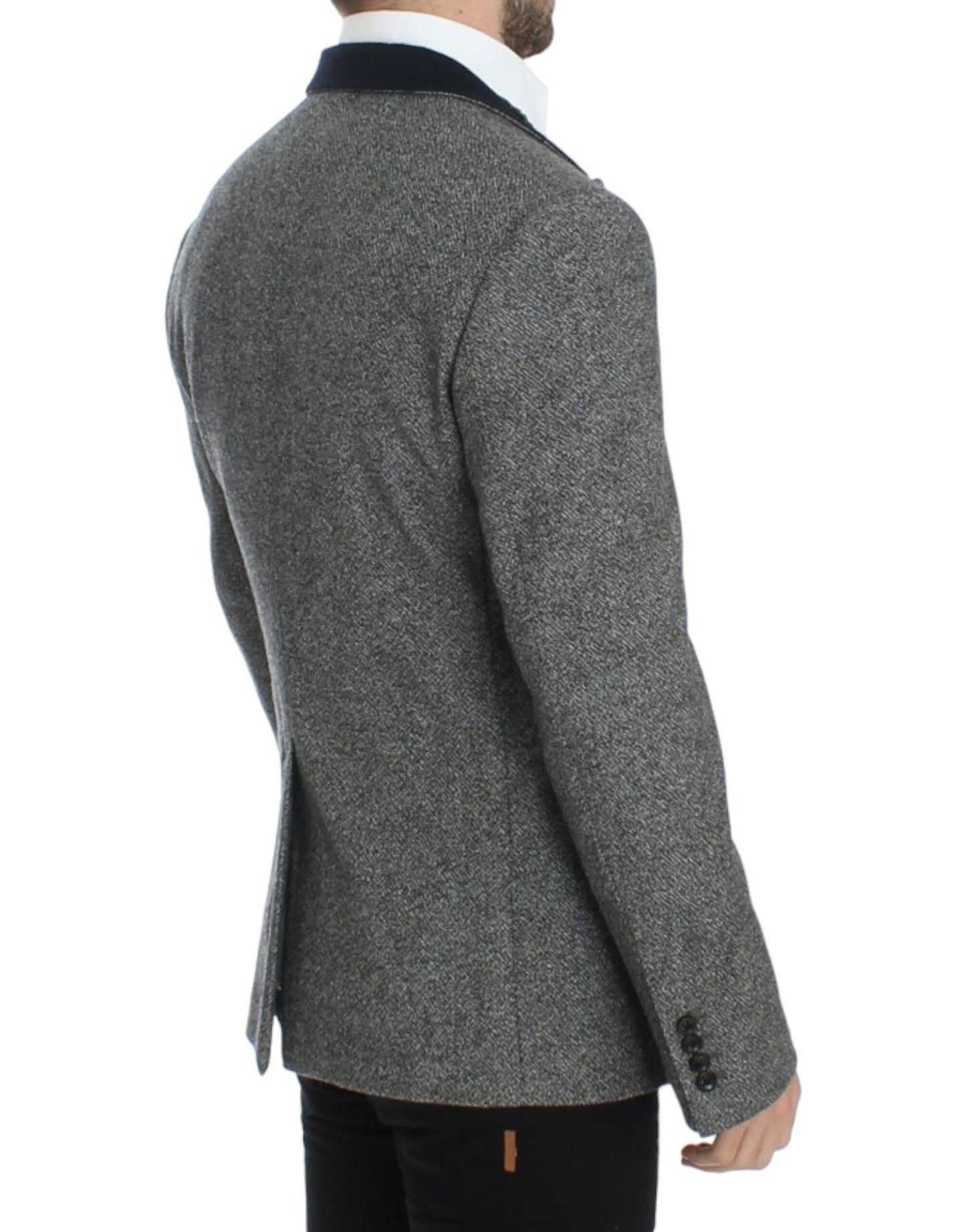 Elegant Gray Wool Slim Fit Blazer Jacket
