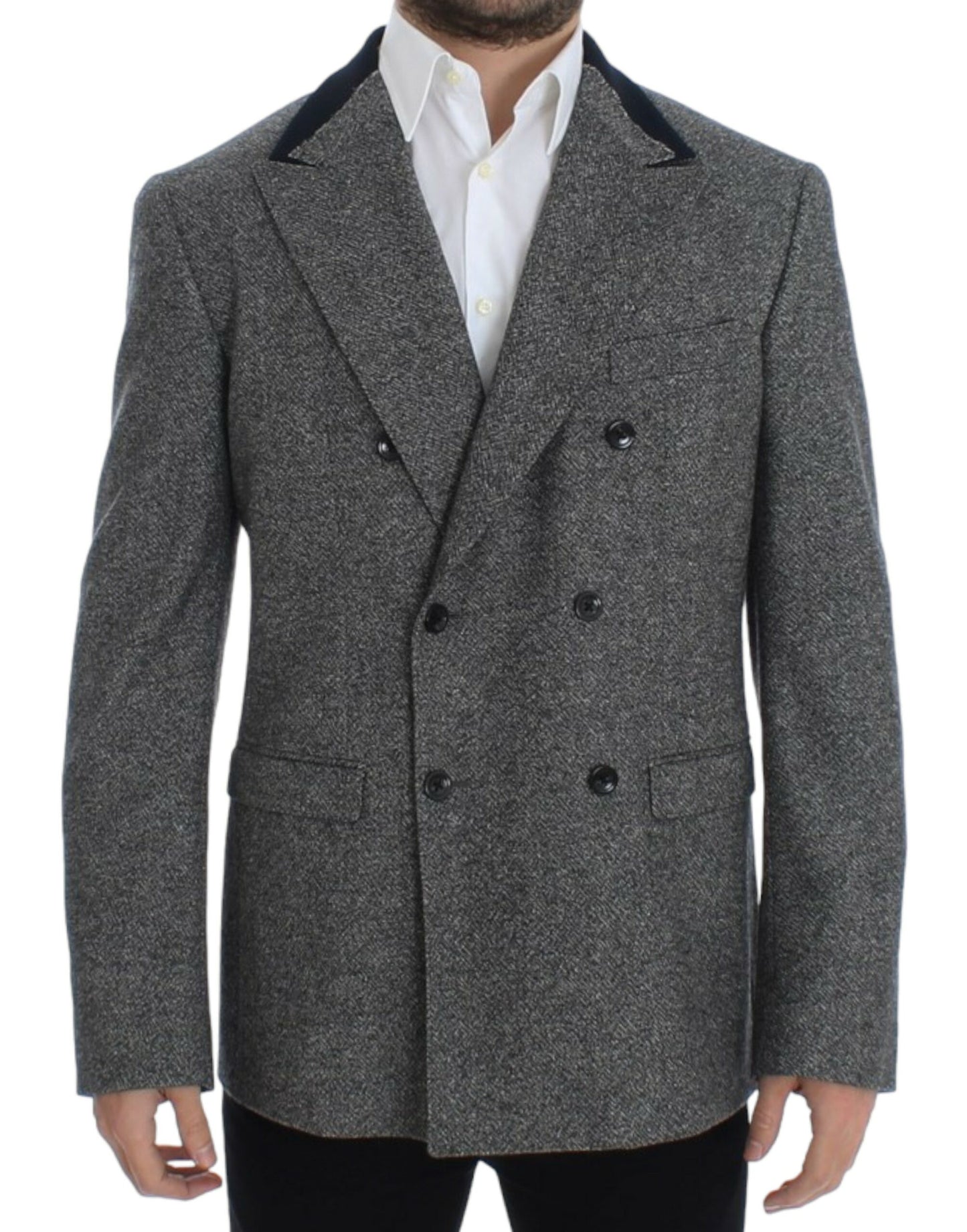 Elegant Gray Wool Slim Fit Blazer Jacket