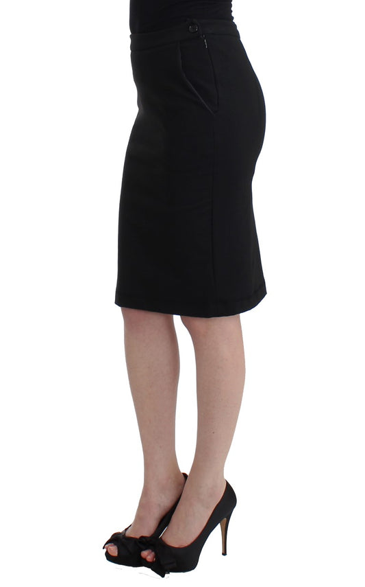 Chic Black Pencil Skirt Knee Length with Side Zip