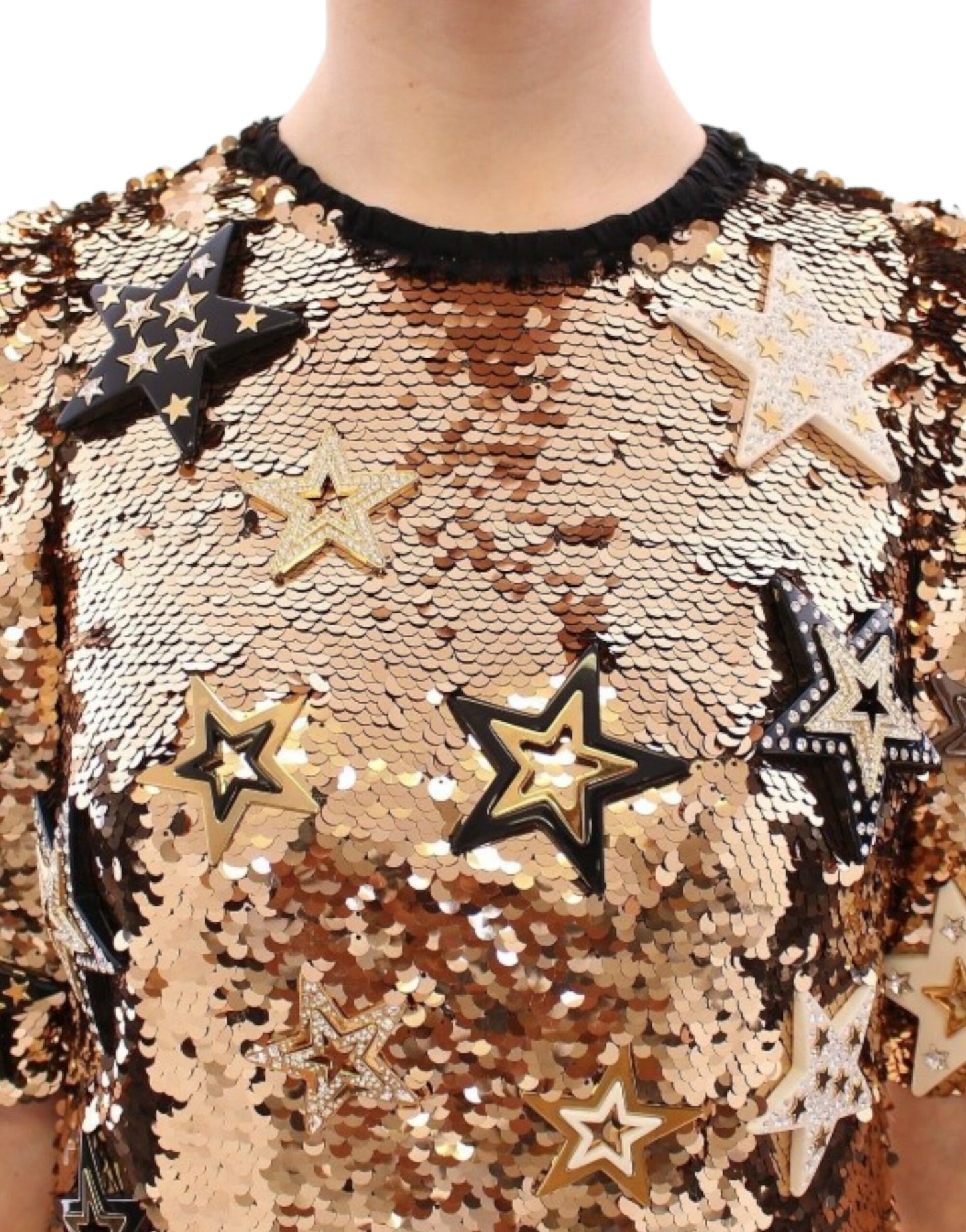Exquisite Gold Sequined Star Sheath Dress