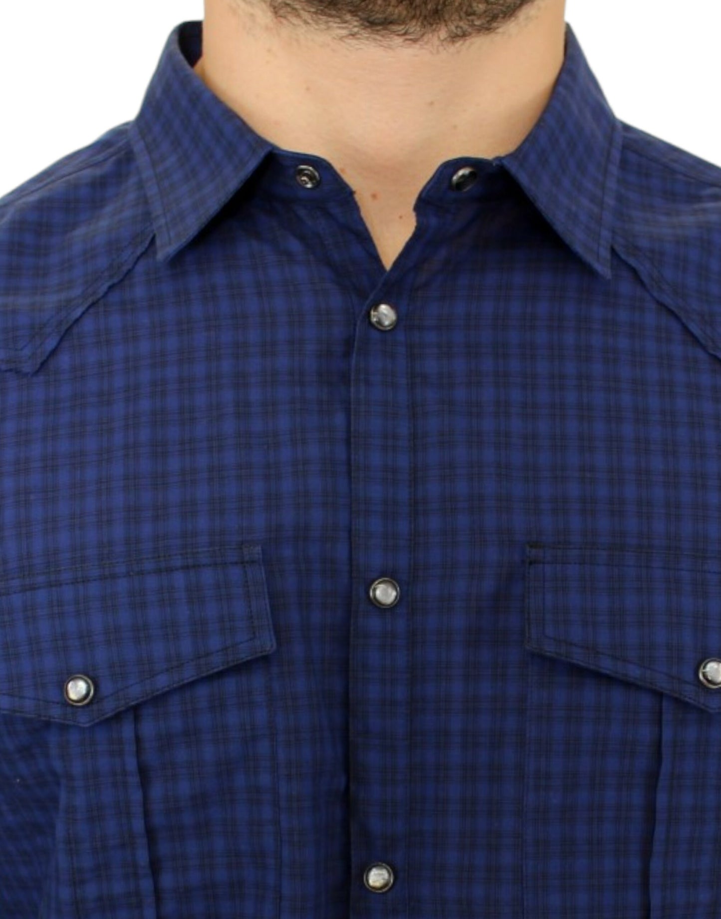 Chic Blue Checkered Casual Cotton Shirt