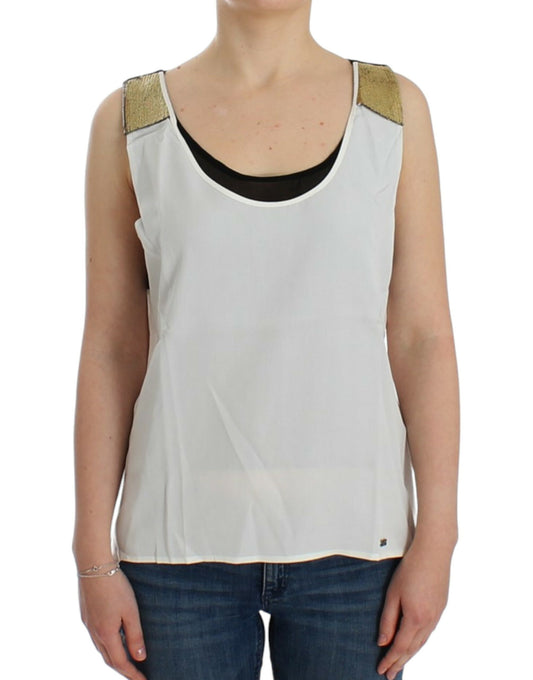 Elegant Monochrome Sleeveless Top with Gold Accents