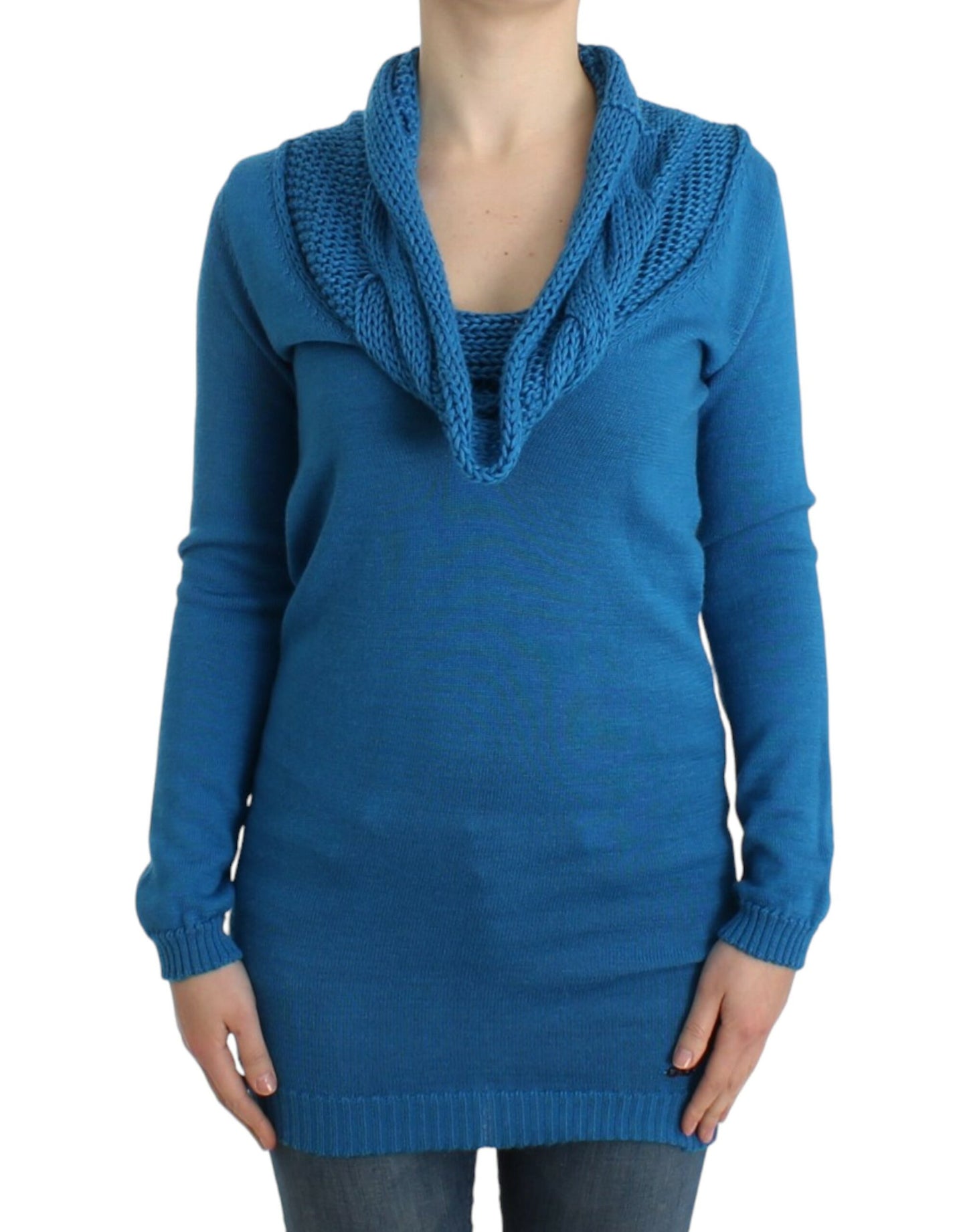Chic Blue Scoop Neck Knit Sweater