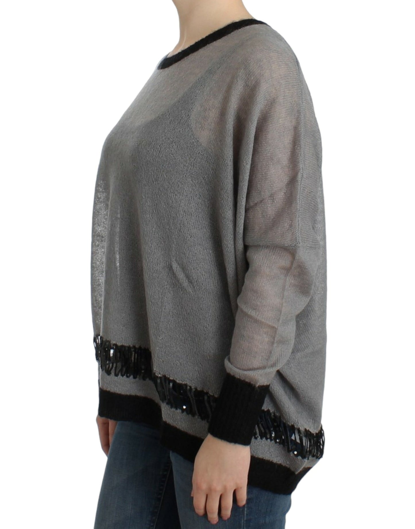Chic Asymmetric Embellished Knit Sweater