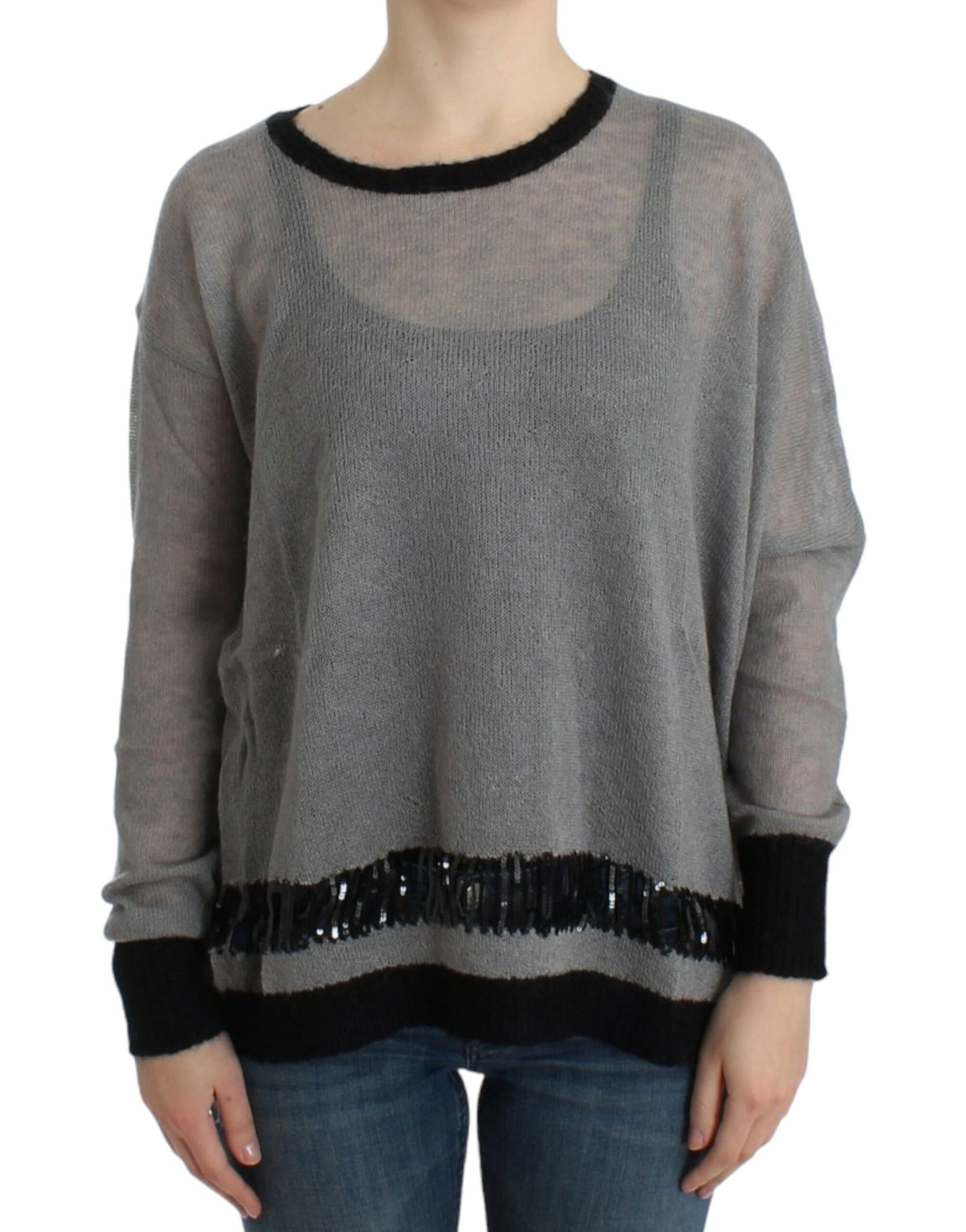 Chic Asymmetric Embellished Knit Sweater