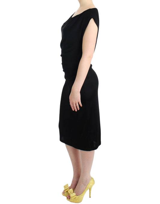 Elegant Black Knee-Length Viscose Dress