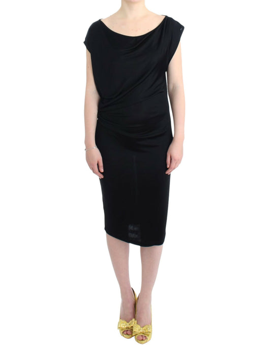Elegant Black Knee-Length Viscose Dress