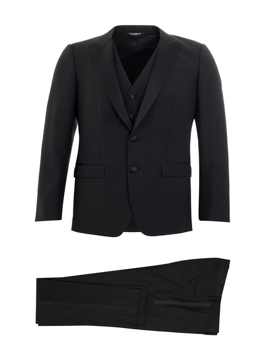 Elegant Black Three-Piece Wool Suit
