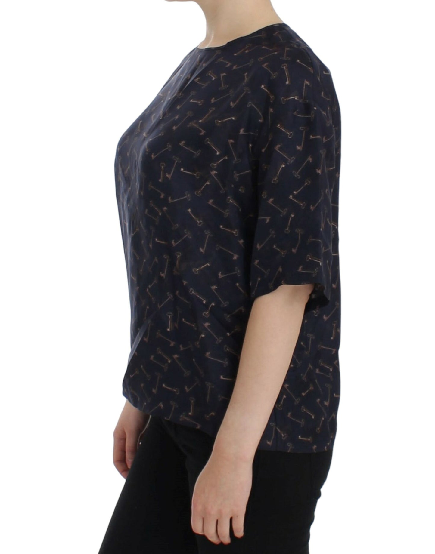 Enchanted Sicily Silk Blouse with Gold Keys Print