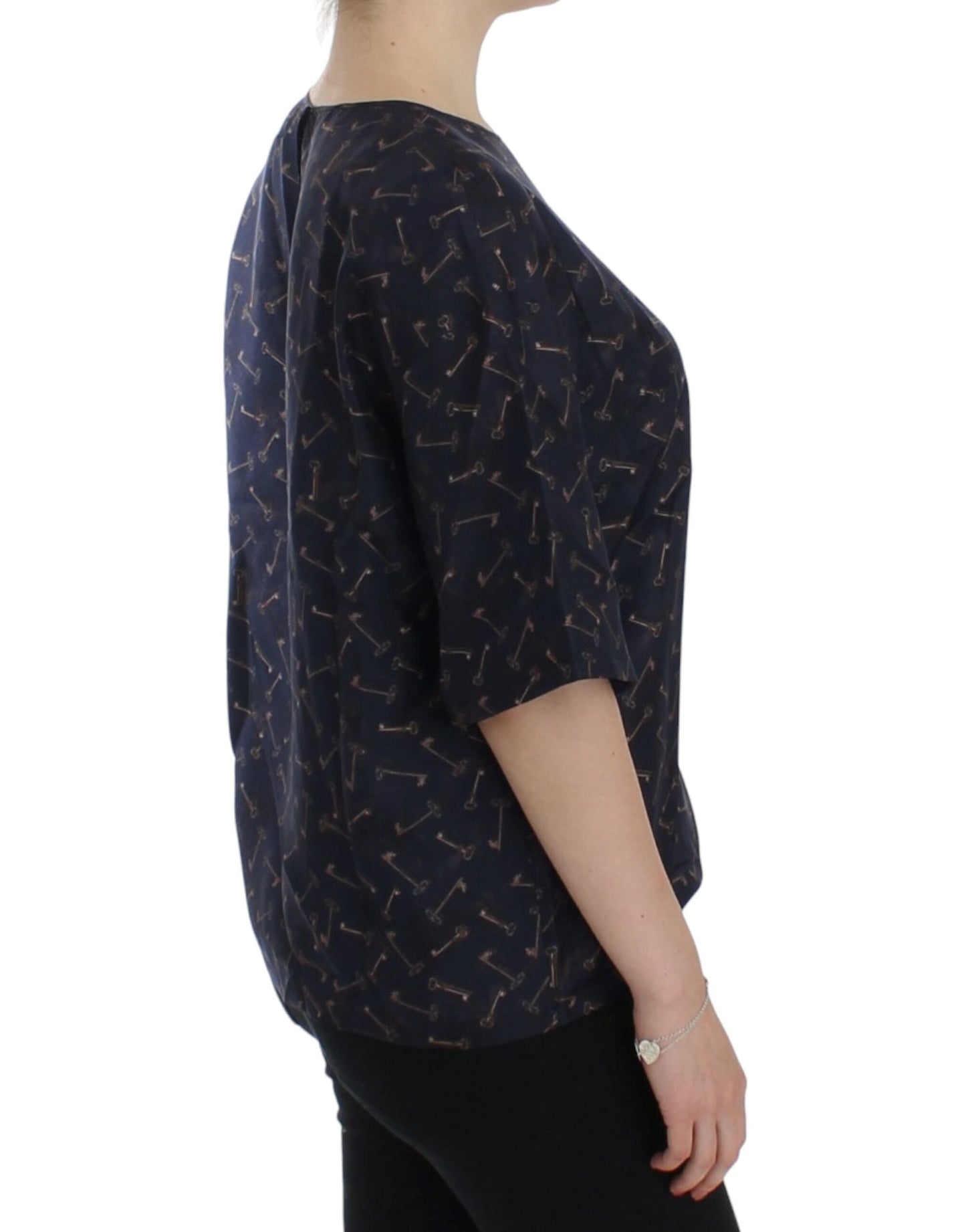 Enchanted Sicily Silk Blouse with Gold Keys Print