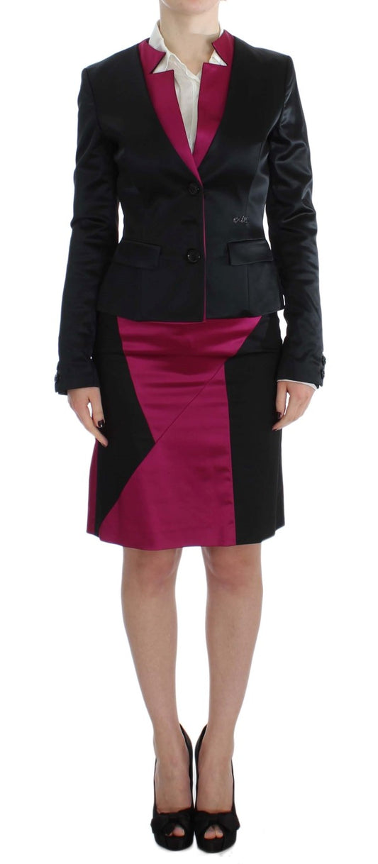 Chic Black and Pink Skirt Suit Ensemble
