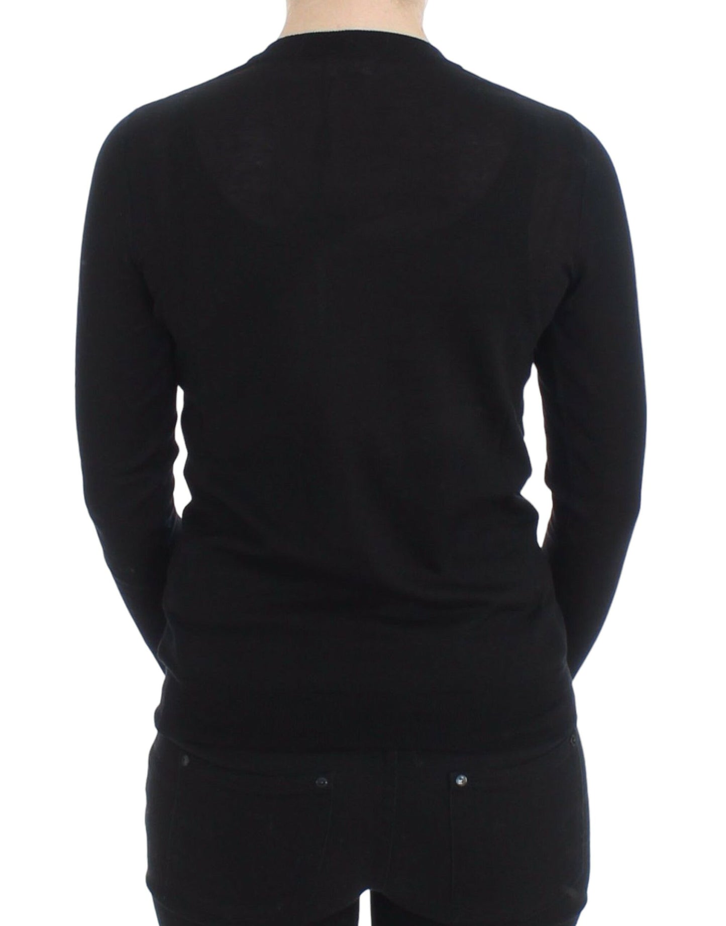 Elegant Black Wool Blend Crewneck Sweater