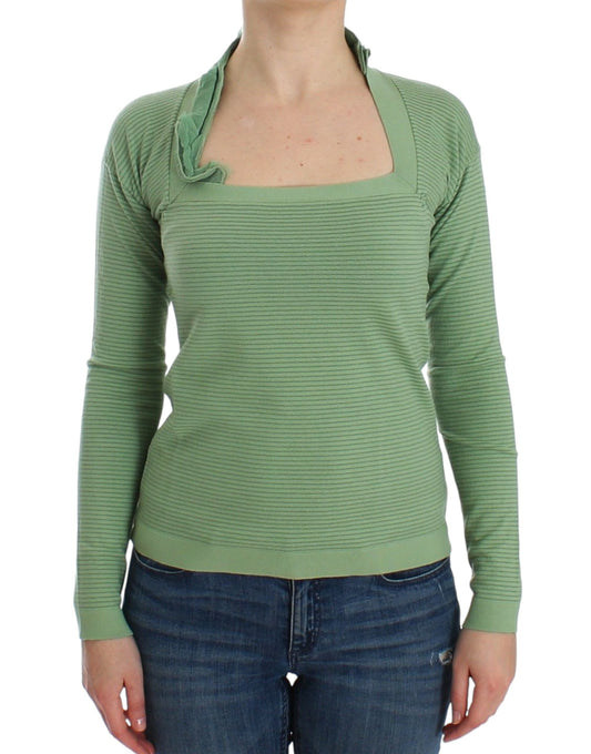 Elegant Green Striped Wool Blend Sweater