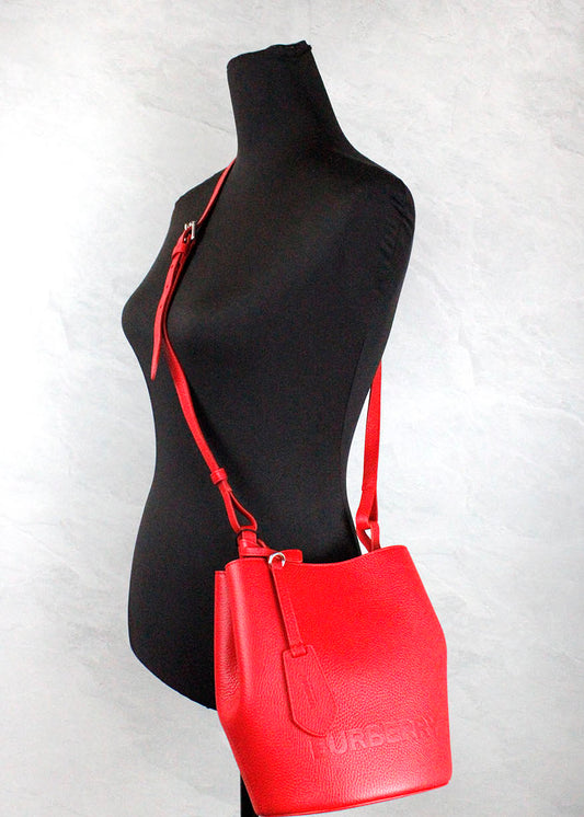 Lorne Small Red Pebbled Leather Bucket Crossbody Purse Bag