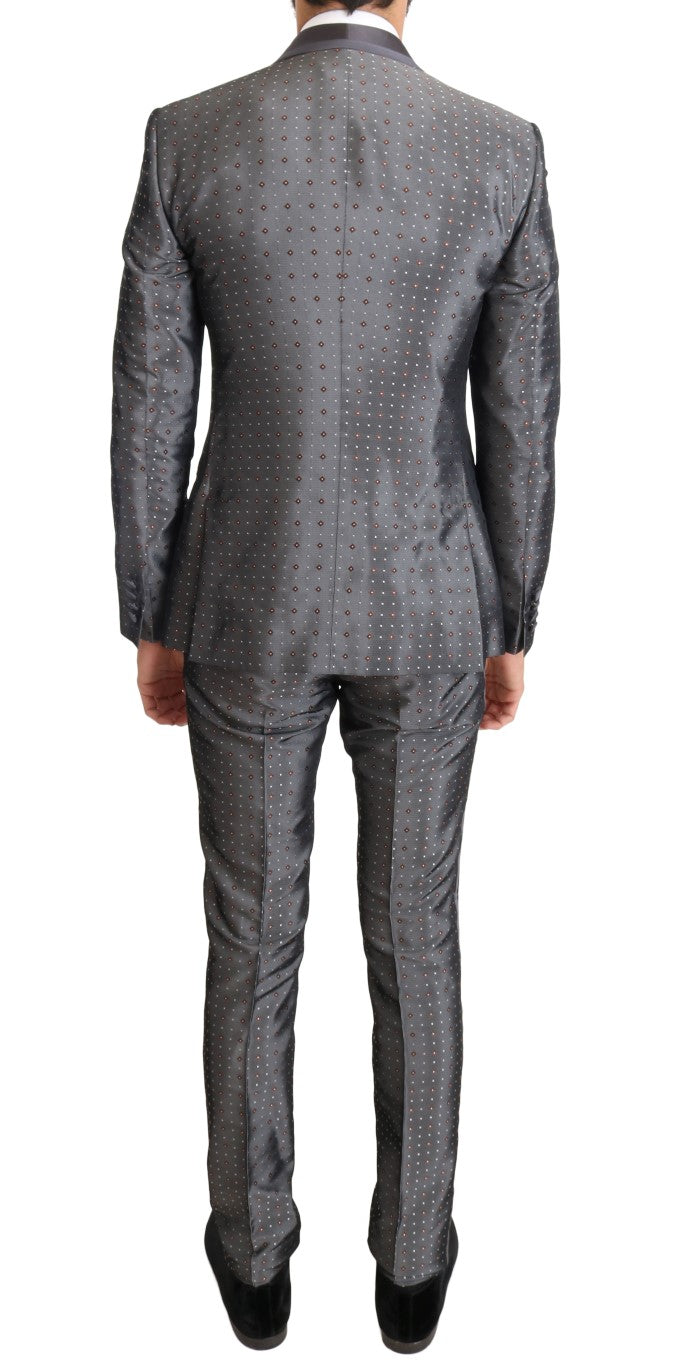 Elegant Silver Baroque Slim Fit 3-Piece Suit