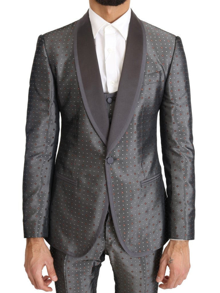 Elegant Silver Baroque Slim Fit 3-Piece Suit