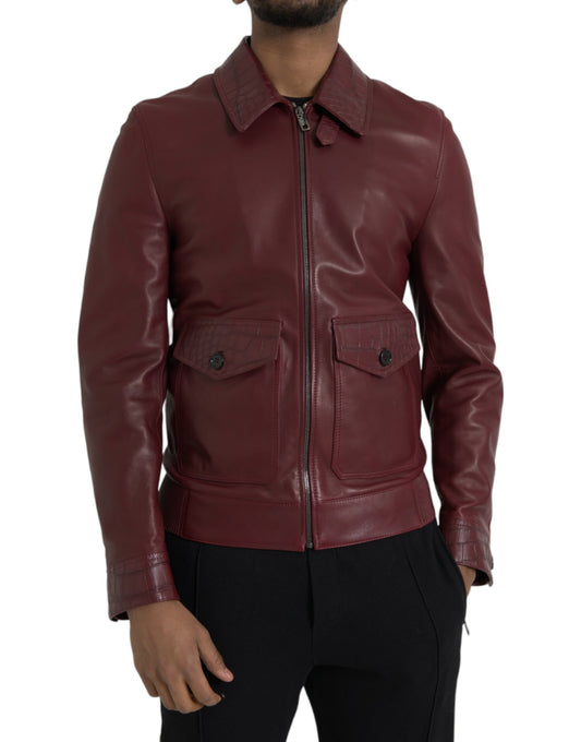Maroon Exotic Leather Zip Biker Coat Jacket