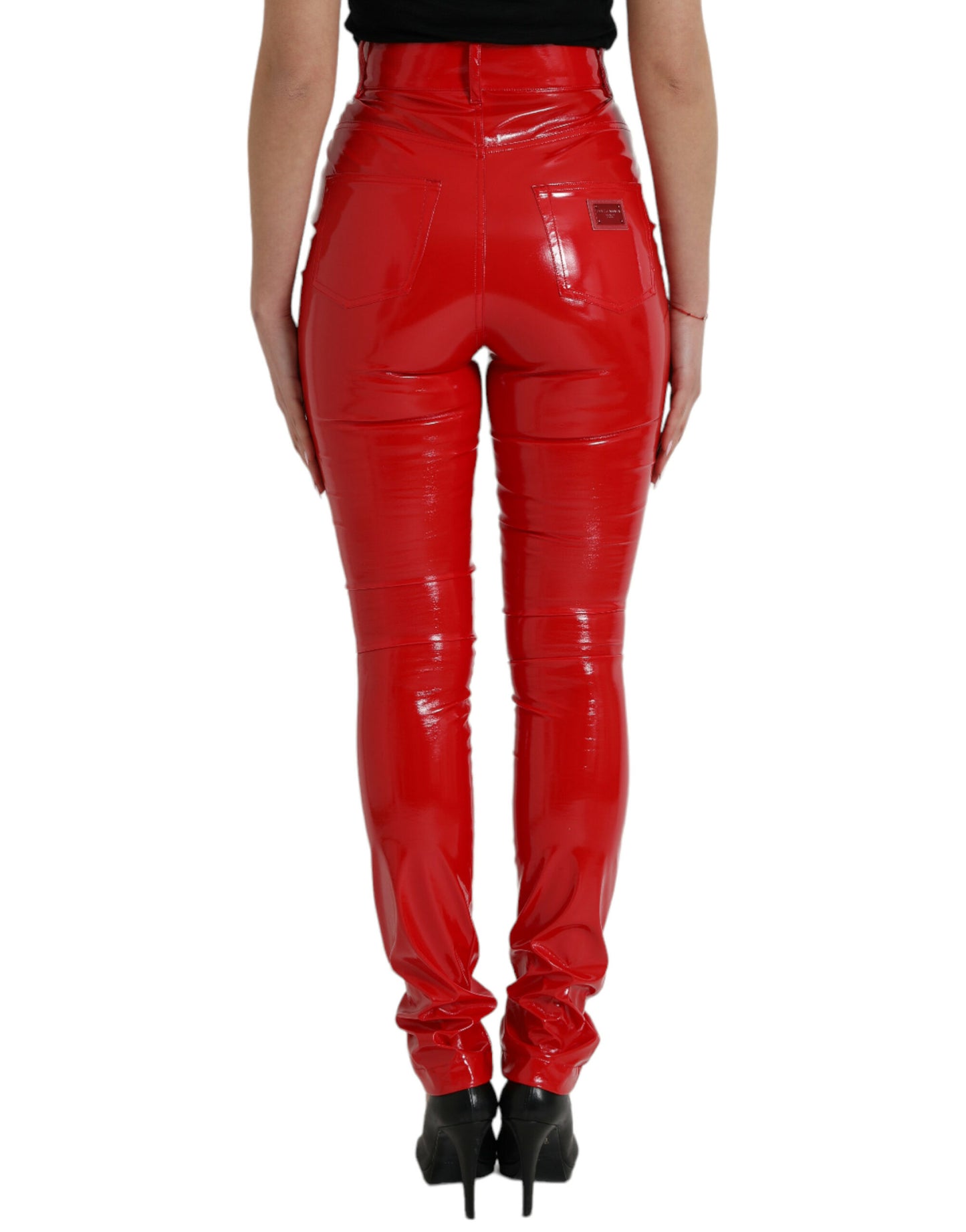 Chic Red High Waist Skinny Pants