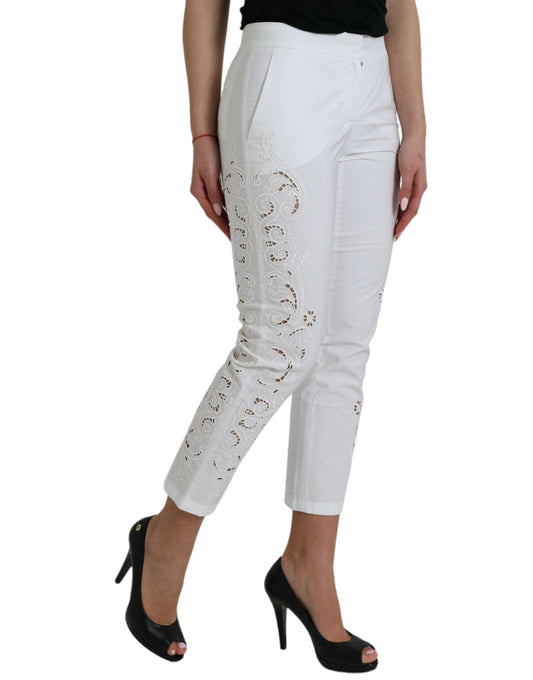 Elegant White Tapered Mid Waist Pants