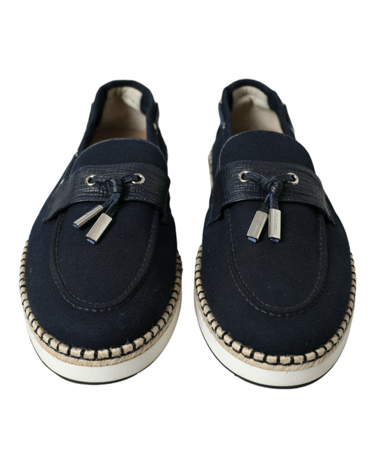 Elegant Navy Blue Fabric Loafers