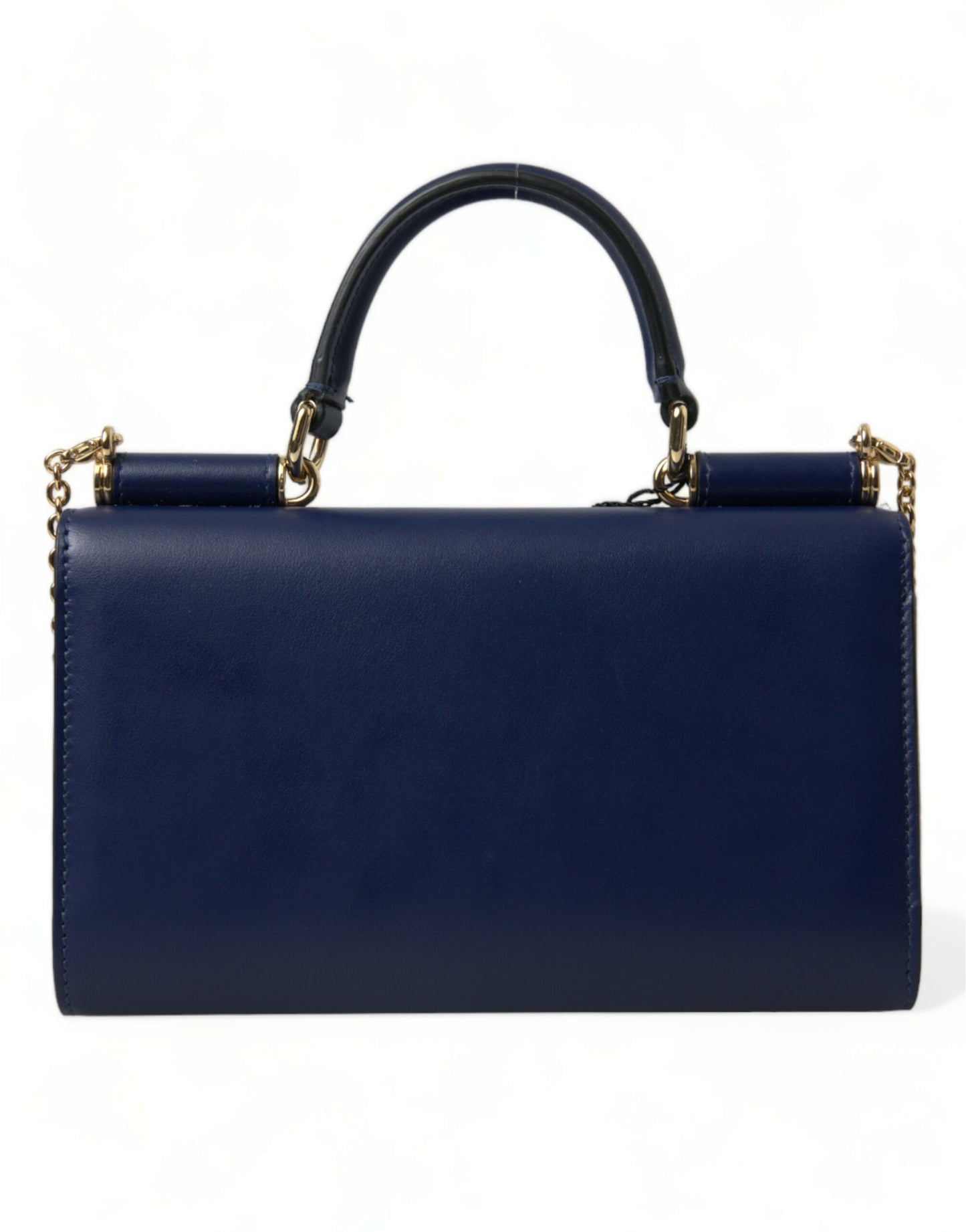 Elegant Blue Leather Phone Bag with Gold Accents