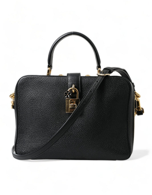 Elegant Black Leather Shoulder Bag with Gold Accents