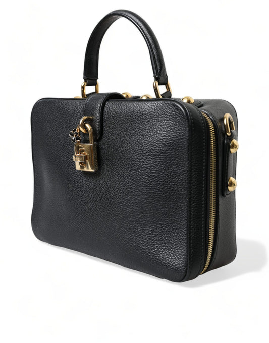 Elegant Black Leather Shoulder Bag with Gold Accents