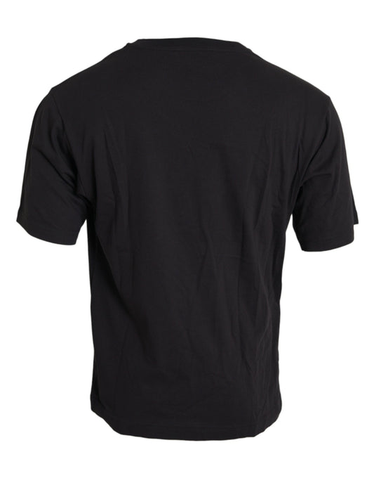 Black Printed Pocket Cotton Crewneck T-shirt