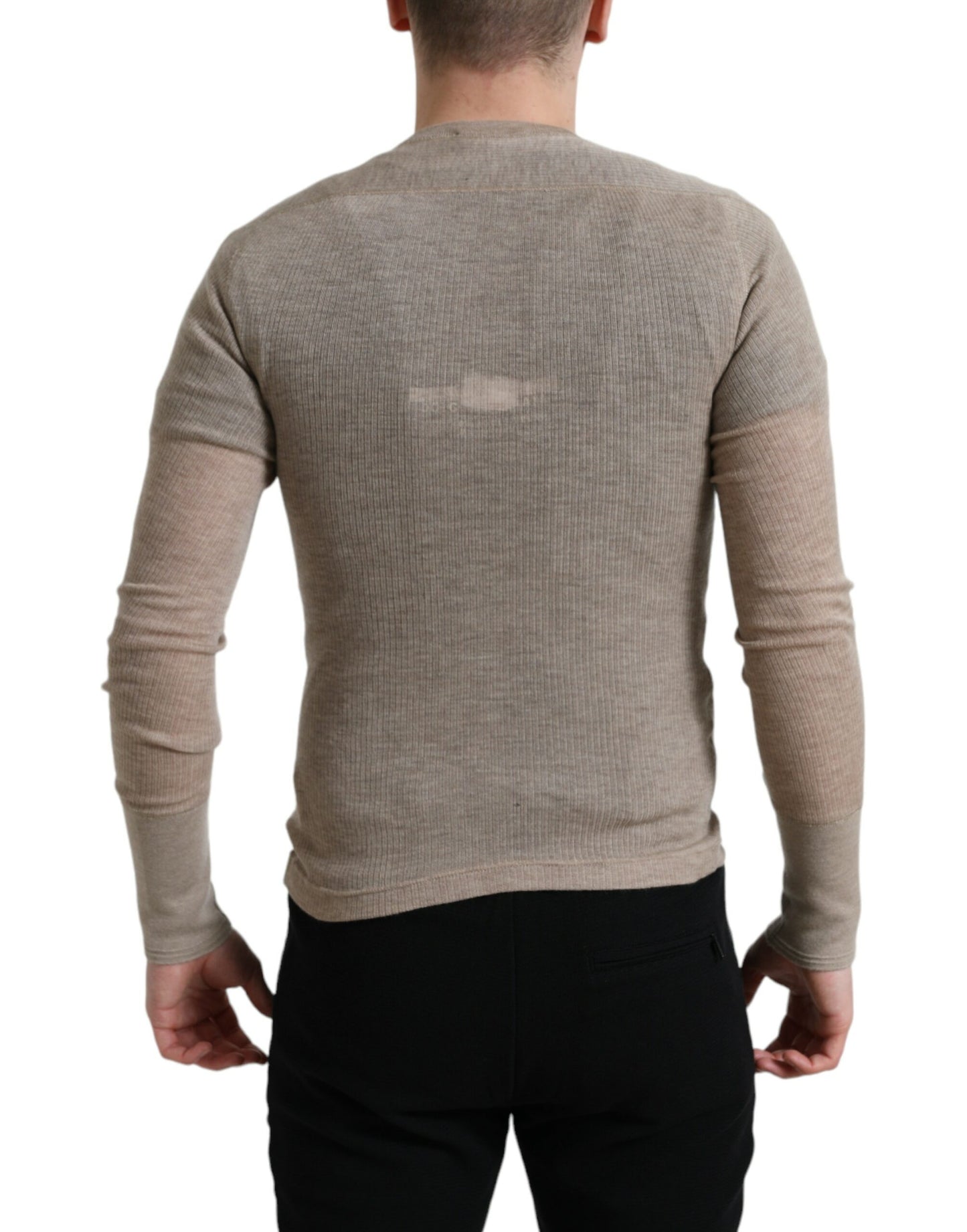 Elegant Beige Henley Cashmere Sweater