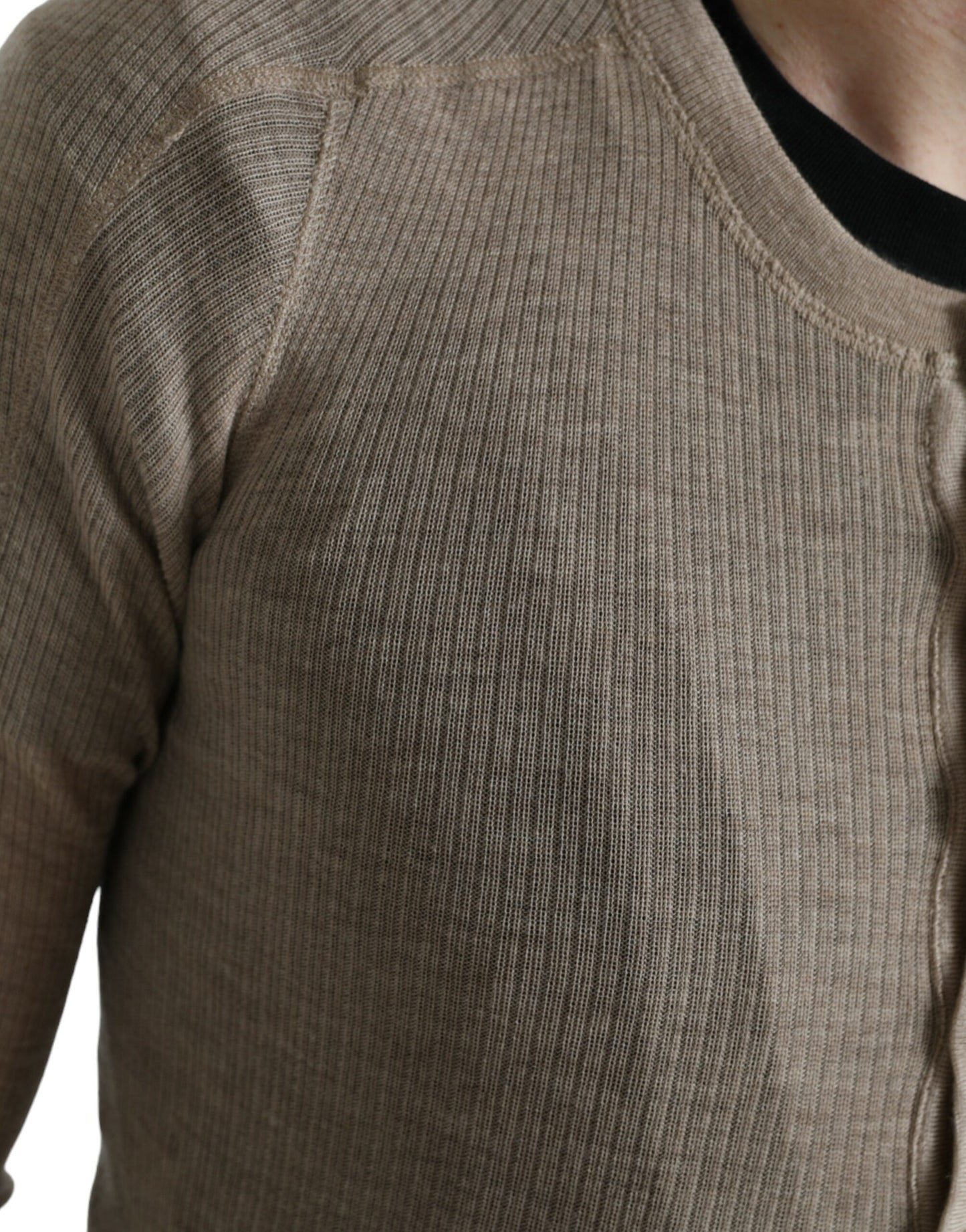 Elegant Beige Henley Cashmere Sweater