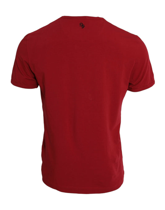 Red Logo Embroidery Cotton Crew Neck T-shirt