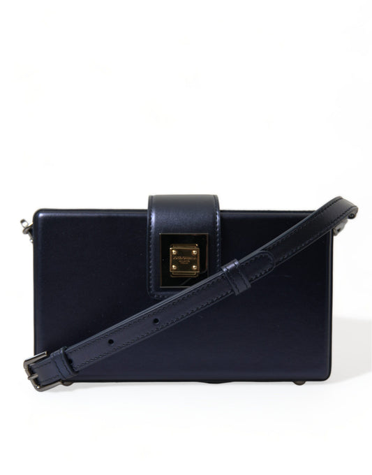 Elegant Dark Blue Lambskin Leather Box Bag