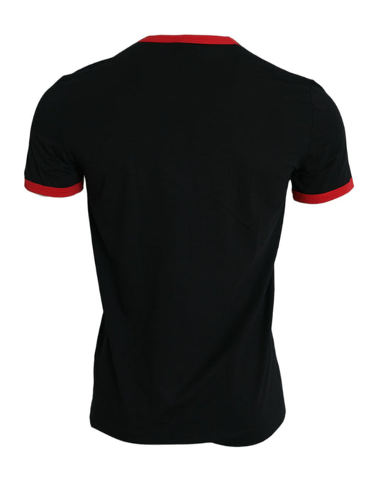 Black Red Cotton Stretch Crew Neck T-shirt