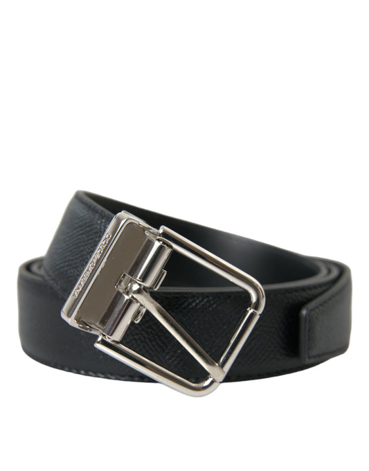 Sleek Black Calf Leather Belt with Metal Buckle