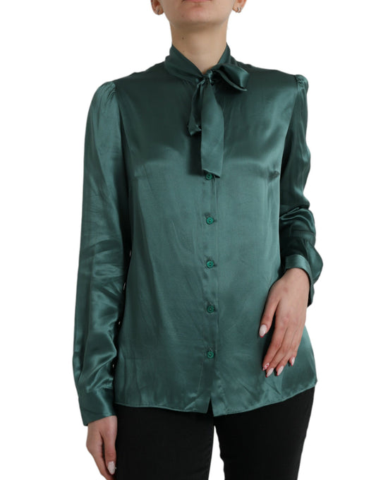Elegant Dark Green Silk Blouse Top