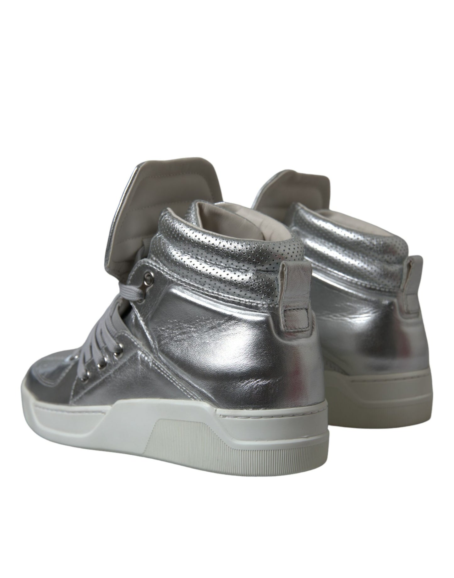 Silver Leather High-Top Sneakers