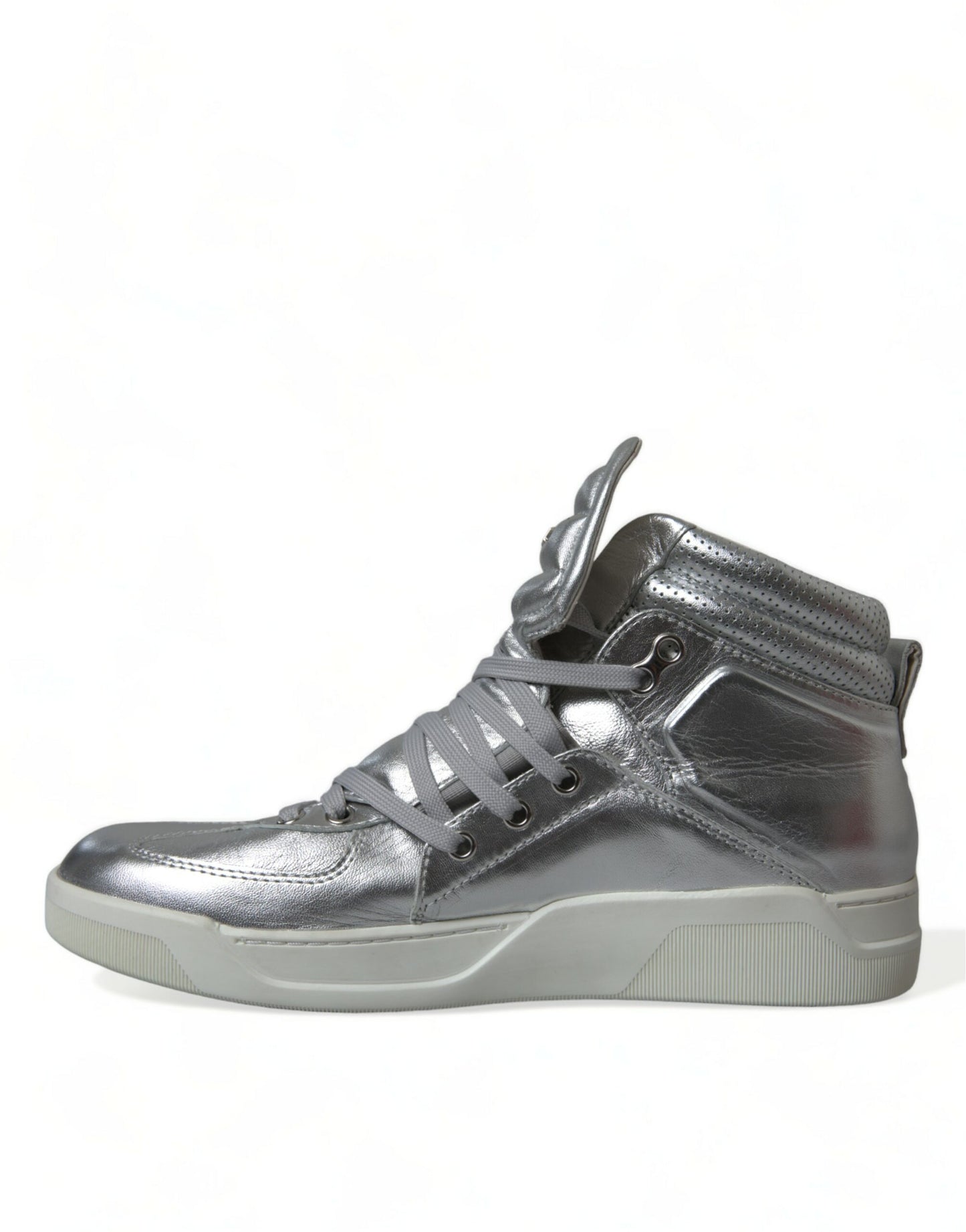 Silver Leather High-Top Sneakers