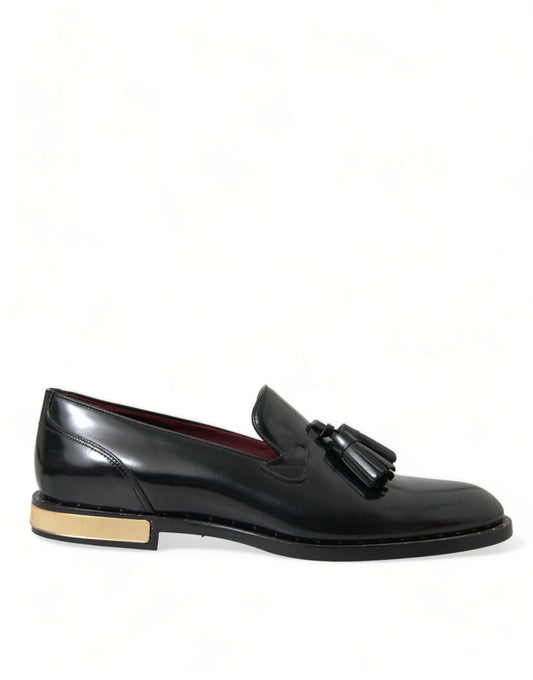 Elegant Tassel Leather Loafers - Black