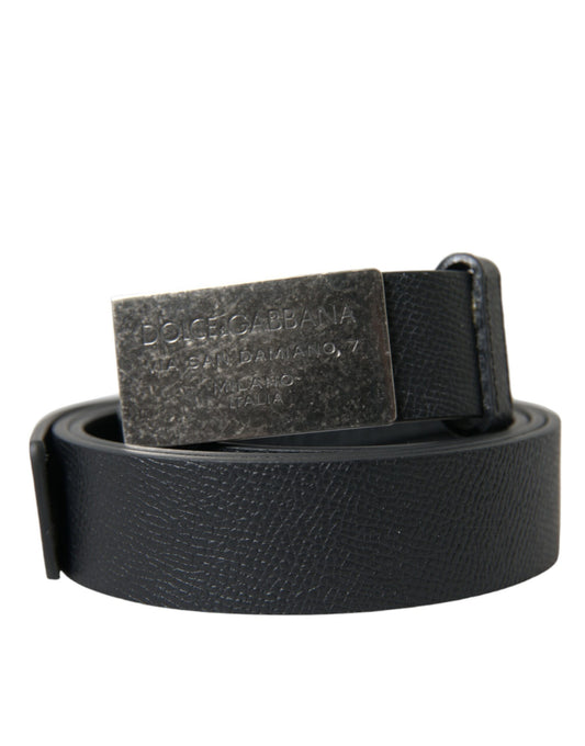 Elegant Black Calf Leather Belt with Metal Buckle