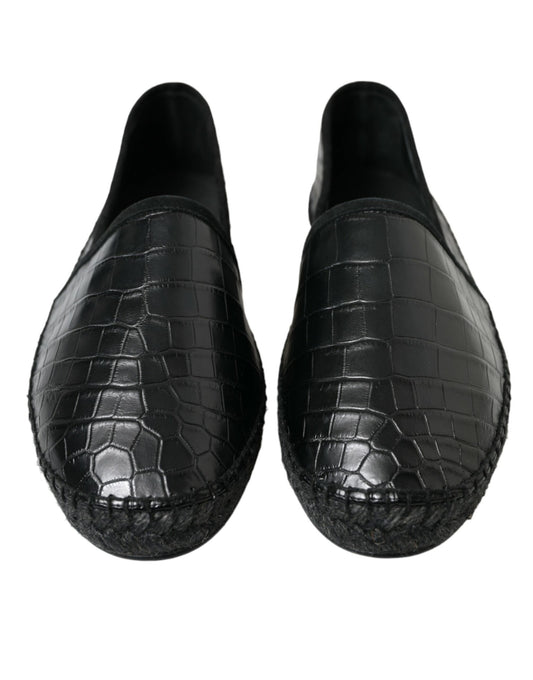 Exotic Black Leather Espadrilles