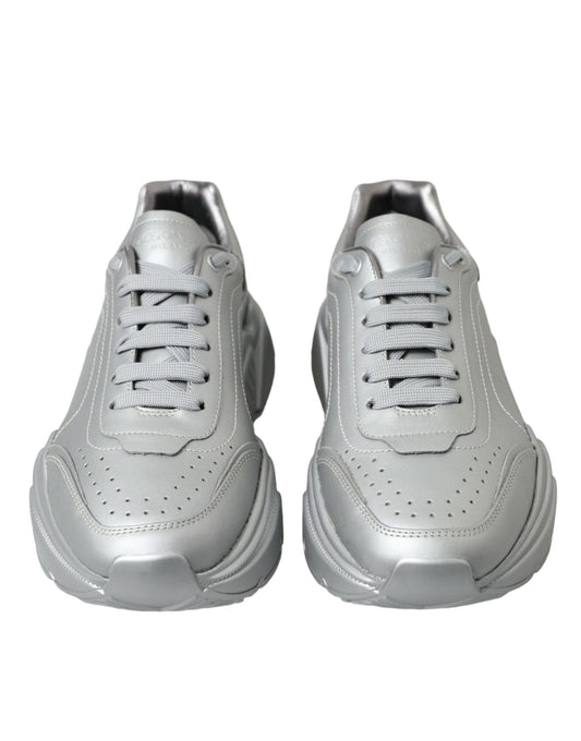 Elegant Silver Calfskin Leather Sneakers