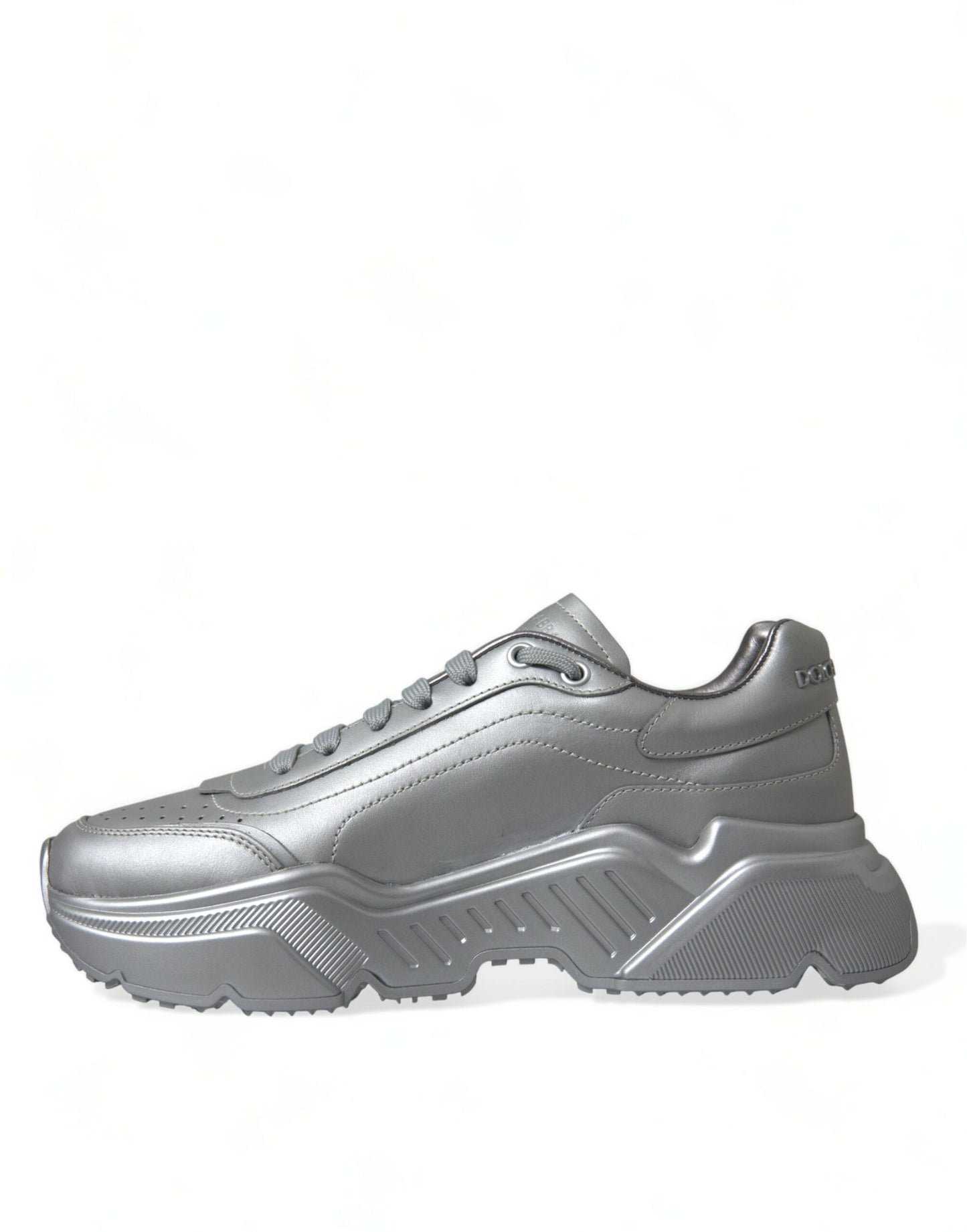 Elegant Silver Calfskin Leather Sneakers