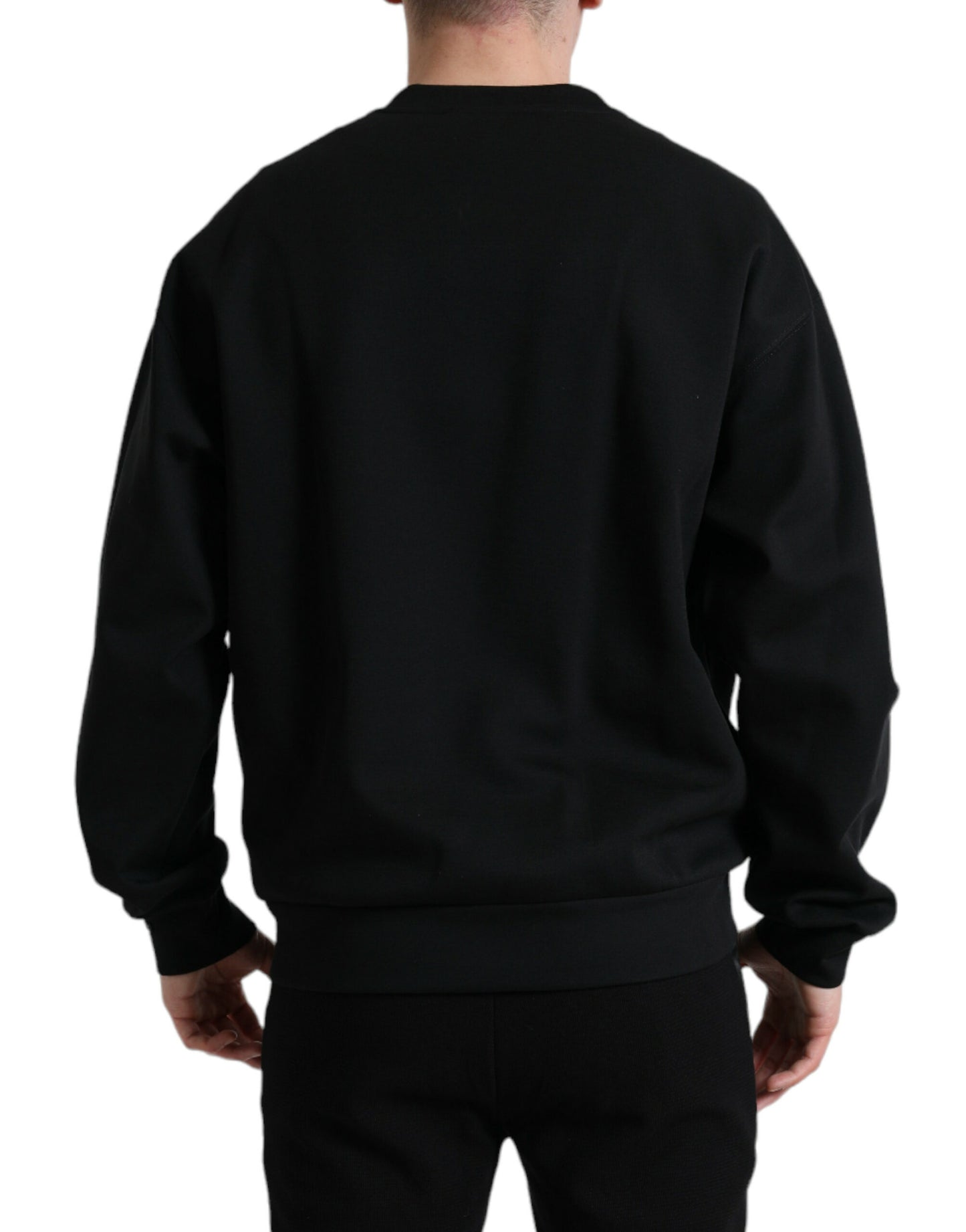 Elegant Black Cotton Blend Pullover Sweater