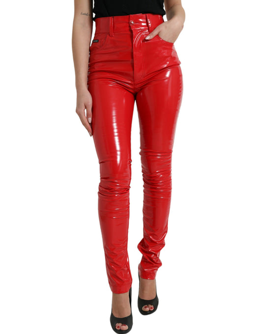 High Waist Red Skinny Pants - Sleek and Chic