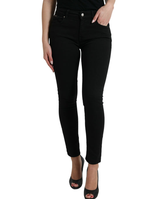 Elegant Black Mid-Waist Stretch Jeans