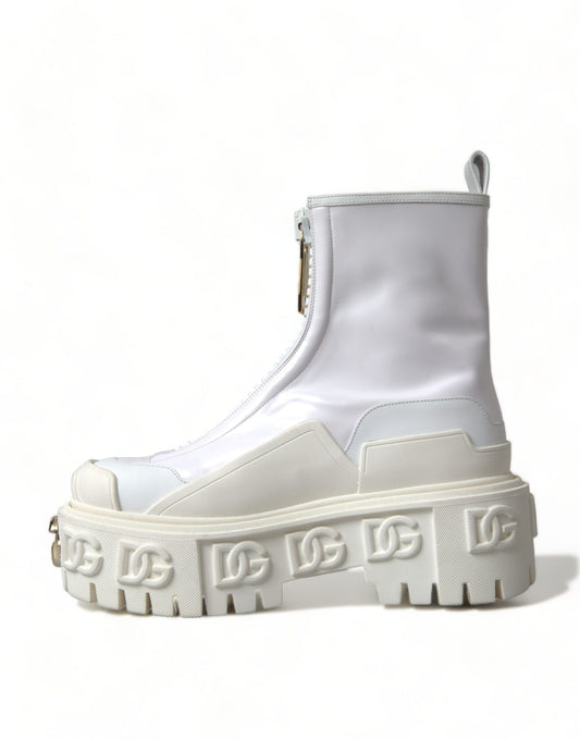 Elegant White Leather Ankle Boots