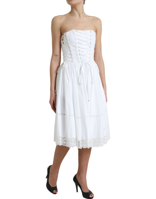 Elegant White A-line Midi Corset Dress