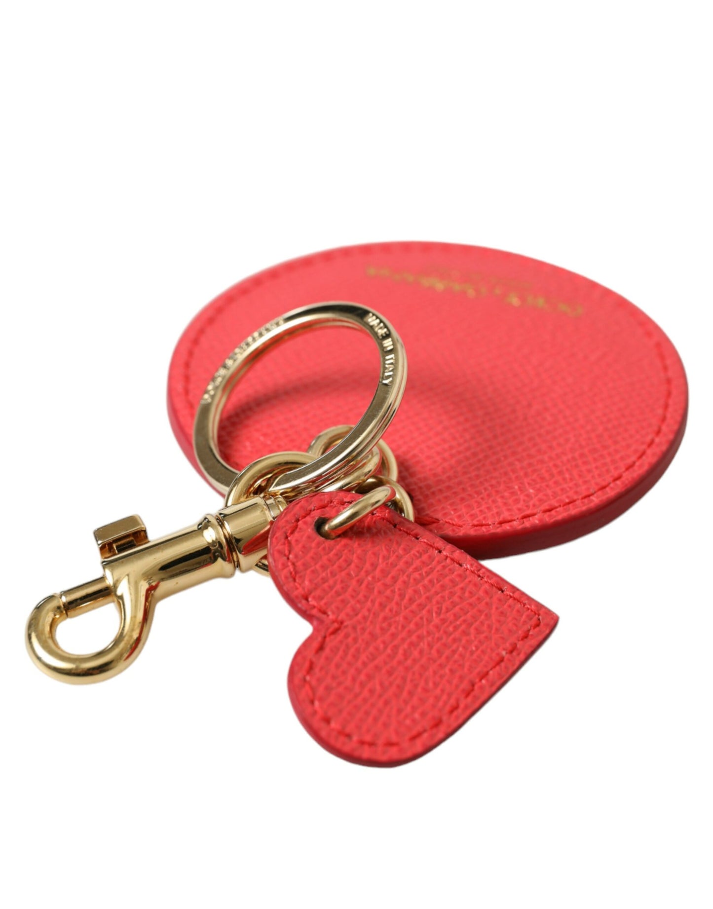 Elegant Red Leather Keychain with Gold Accents