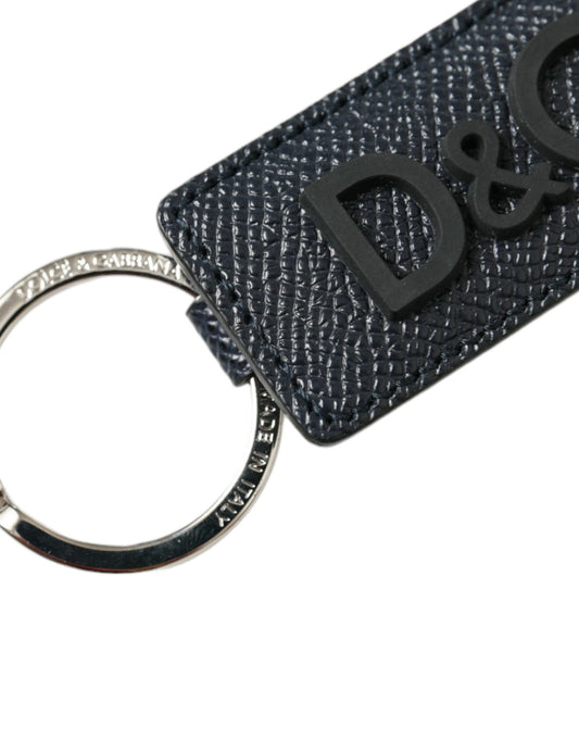 Elegant Leather Keychain in Black & Silver