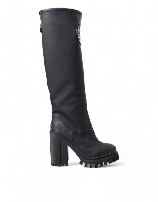 Elegant Black Leather Hi-Trekking Boots